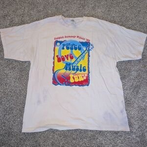 Shopko Summer Picnic '09 Peace Love Music Fun Hippie White Tshirt Size XL Y2K
